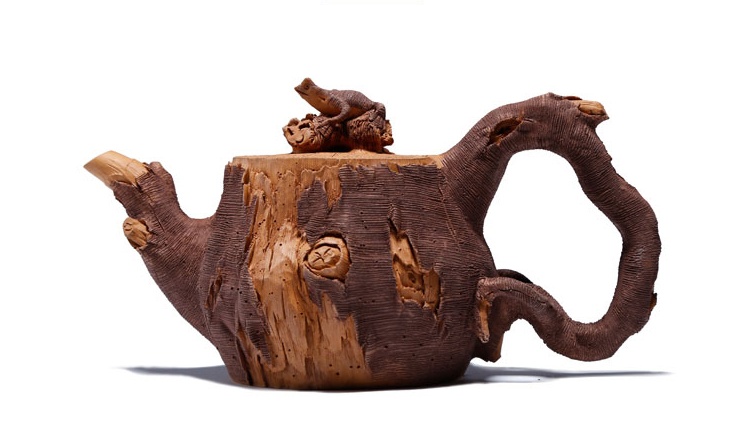 仿木外皮紫砂壺，創(chuàng)意木樁手工雕刻紫砂壺